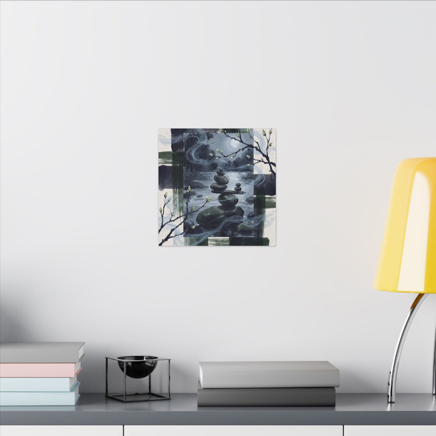 Moonlight River Stones Canvas Art - Zen Shibui