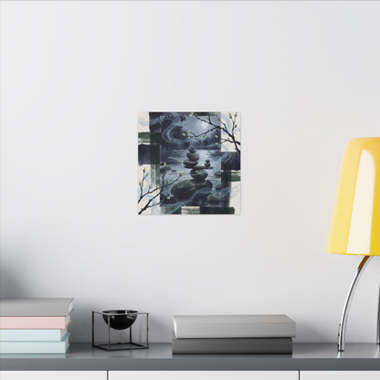 Moonlight River Stones Canvas Art - Zen Shibui