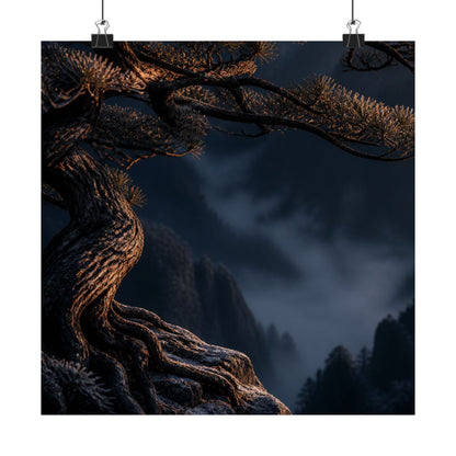 Pine Tree Shadow Zen Wall Art Print | Luxurious Dark Japandi Art