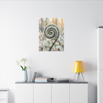 Winter Fern Unfurling Watercolor Canvas Art | Cozy Decor