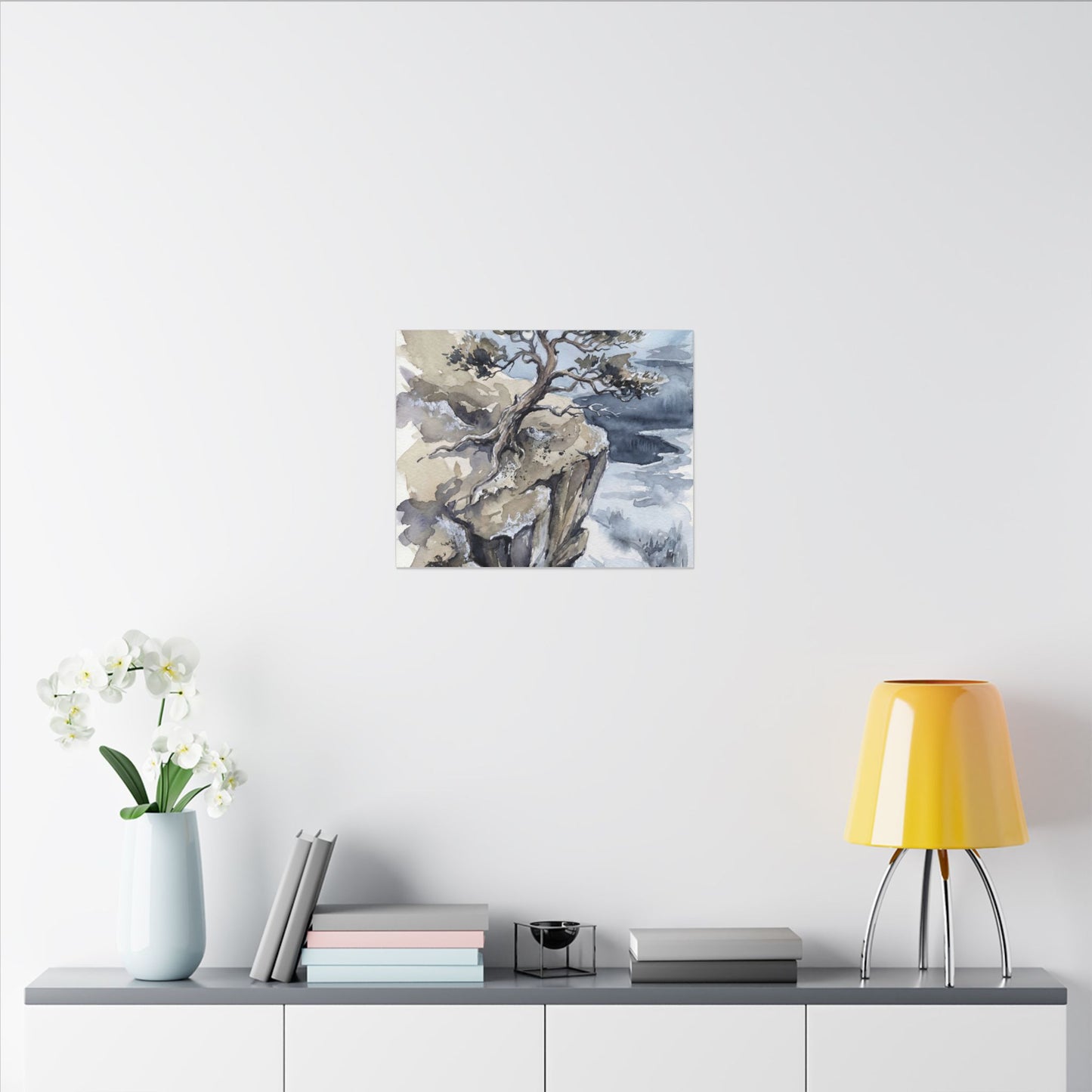 Pine Tree Canvas Art | Winter Japandi Watercolor Art