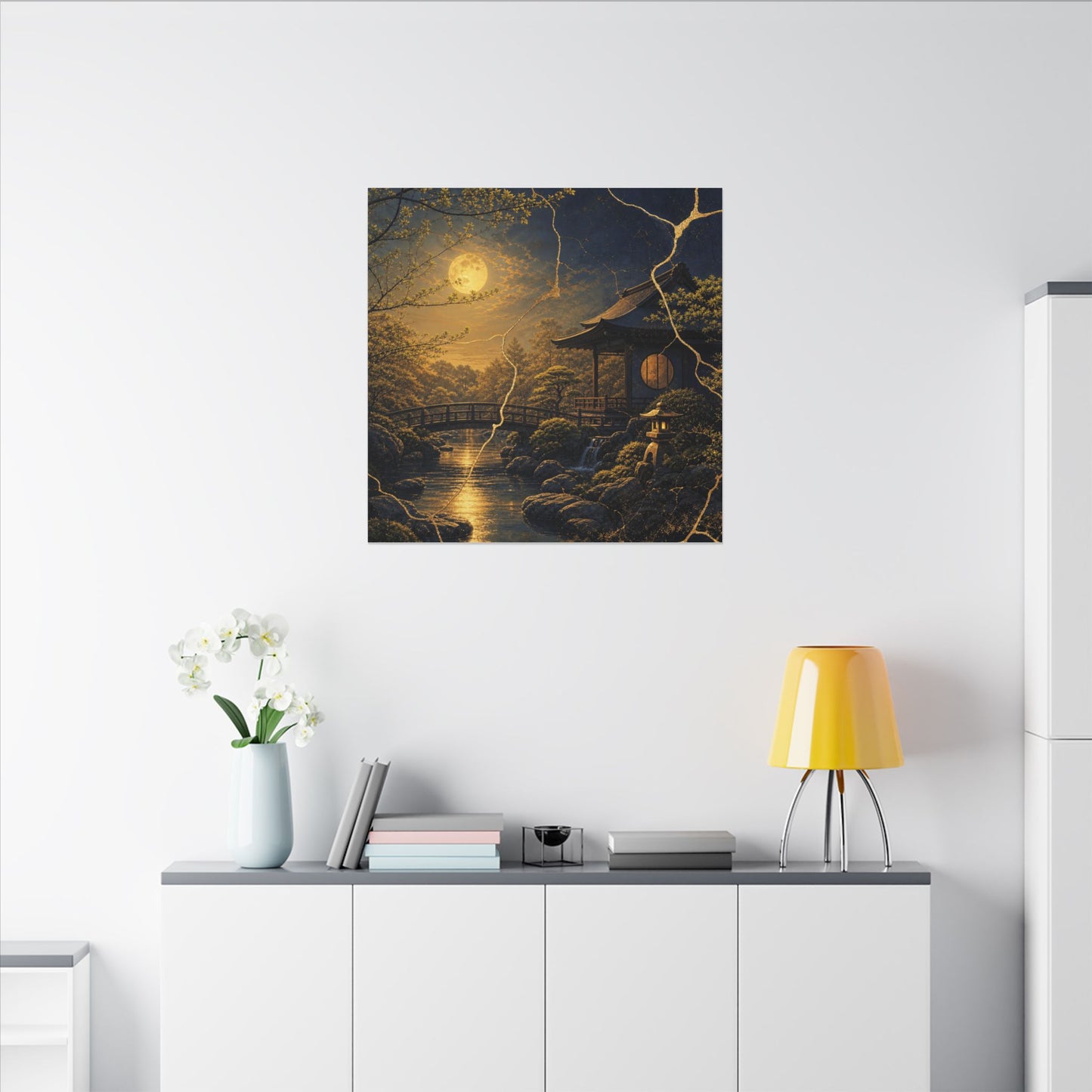 Spring Moonlit Garden Gold Vein Canvas Art | Resilient Decor
