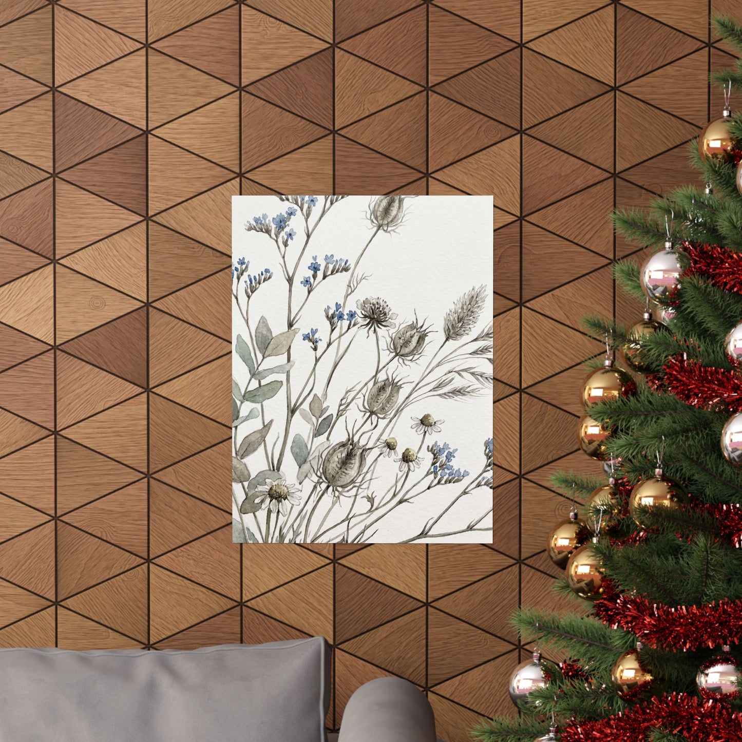 Elegant Dried Flowers Wall Art Print - Watercolor Japandi
