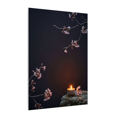 Dark Japandi Cherry Blossom in Candlelight | Moody Minimal Canvas Art