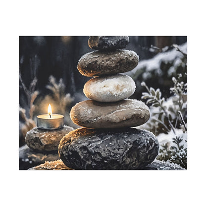 River Stones Canvas Art | Winter Japandi Watercolor Art