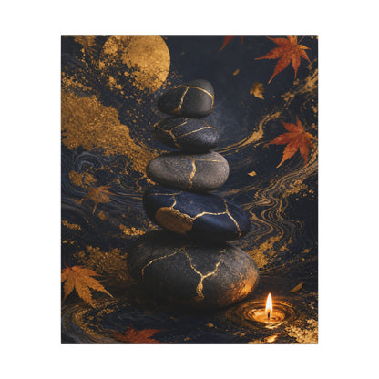 River Stones Autumn Canvas Art | Kintsugi Artful Design