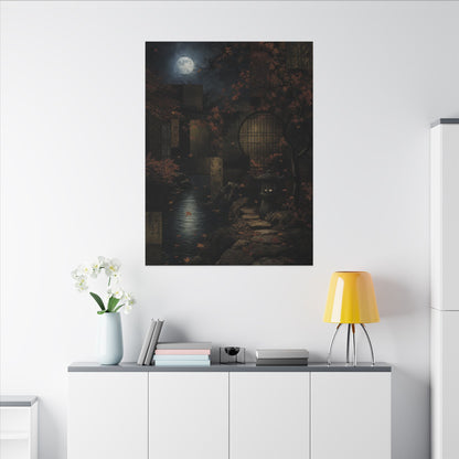 Moonlight Moonlit Garden Canvas Art - Dark Japandi Shibui