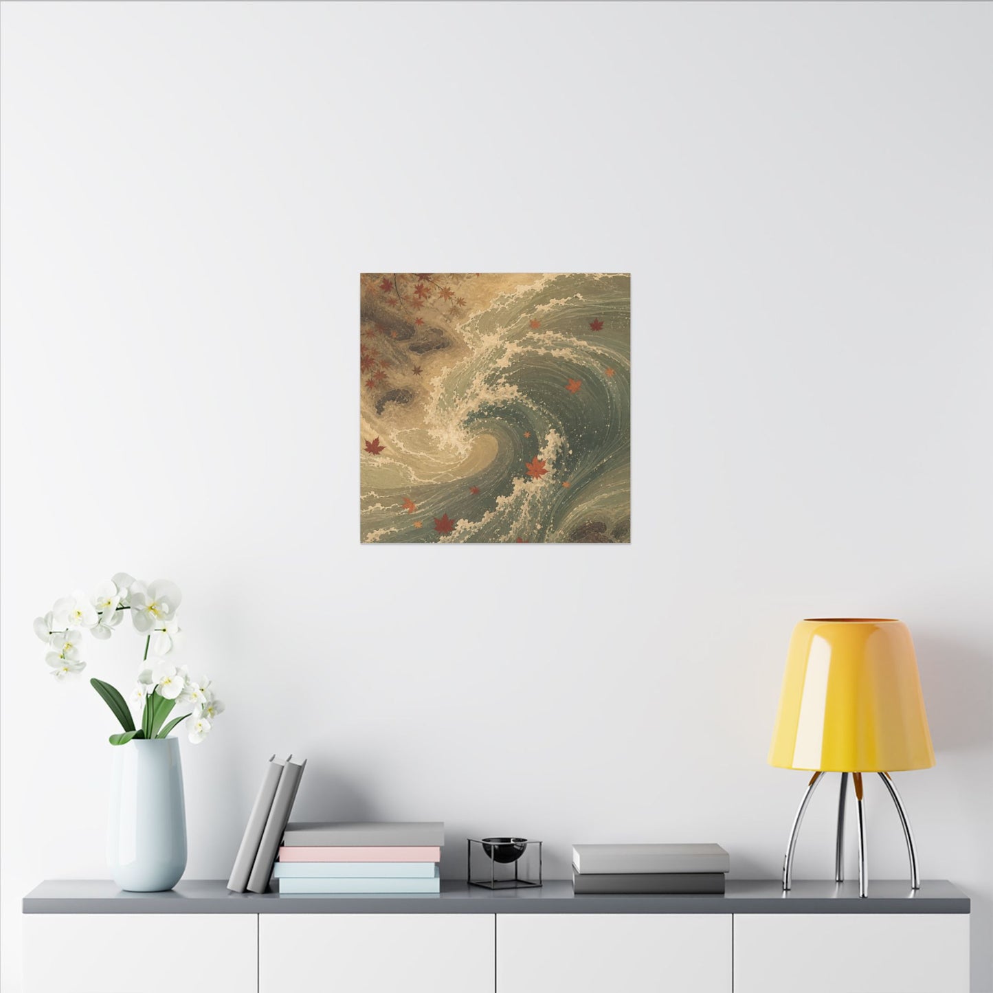 Japandi Ocean Wave in Candlelight | Japanese Pattern Canvas Art