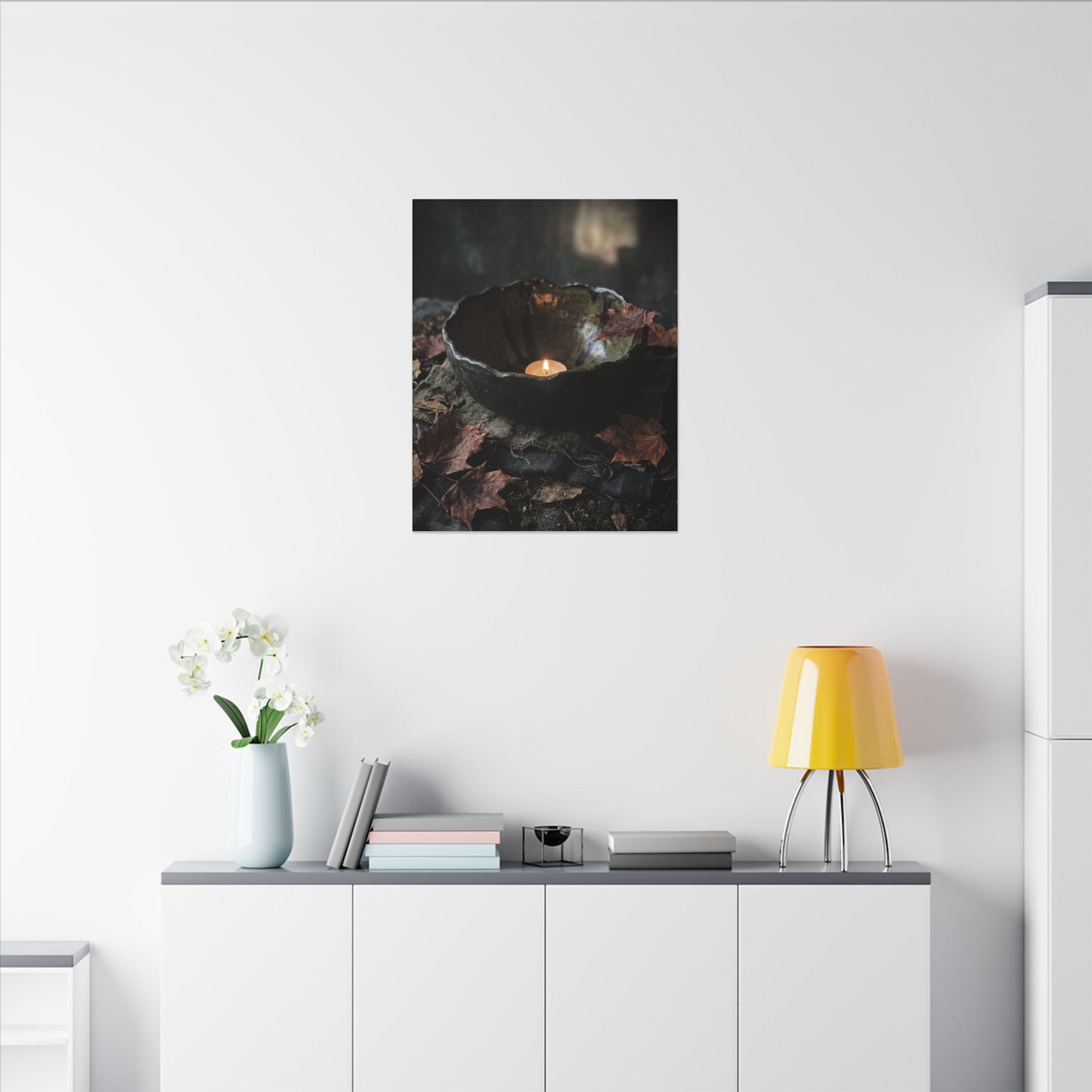 Candlelight Ceramic Bowl Canvas Art - Dark Japandi Kanso
