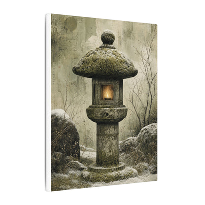 Stone Lantern Winter Canvas Art | Japandi Neutral Design