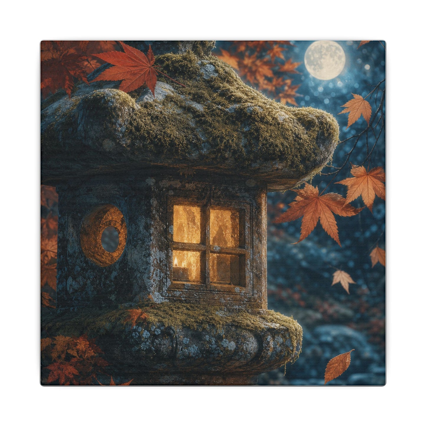 Autumn Stone Lantern Forest Whimsy Canvas Art | Earthy Decor
