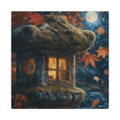 Autumn Stone Lantern Forest Whimsy Canvas Art | Earthy Decor