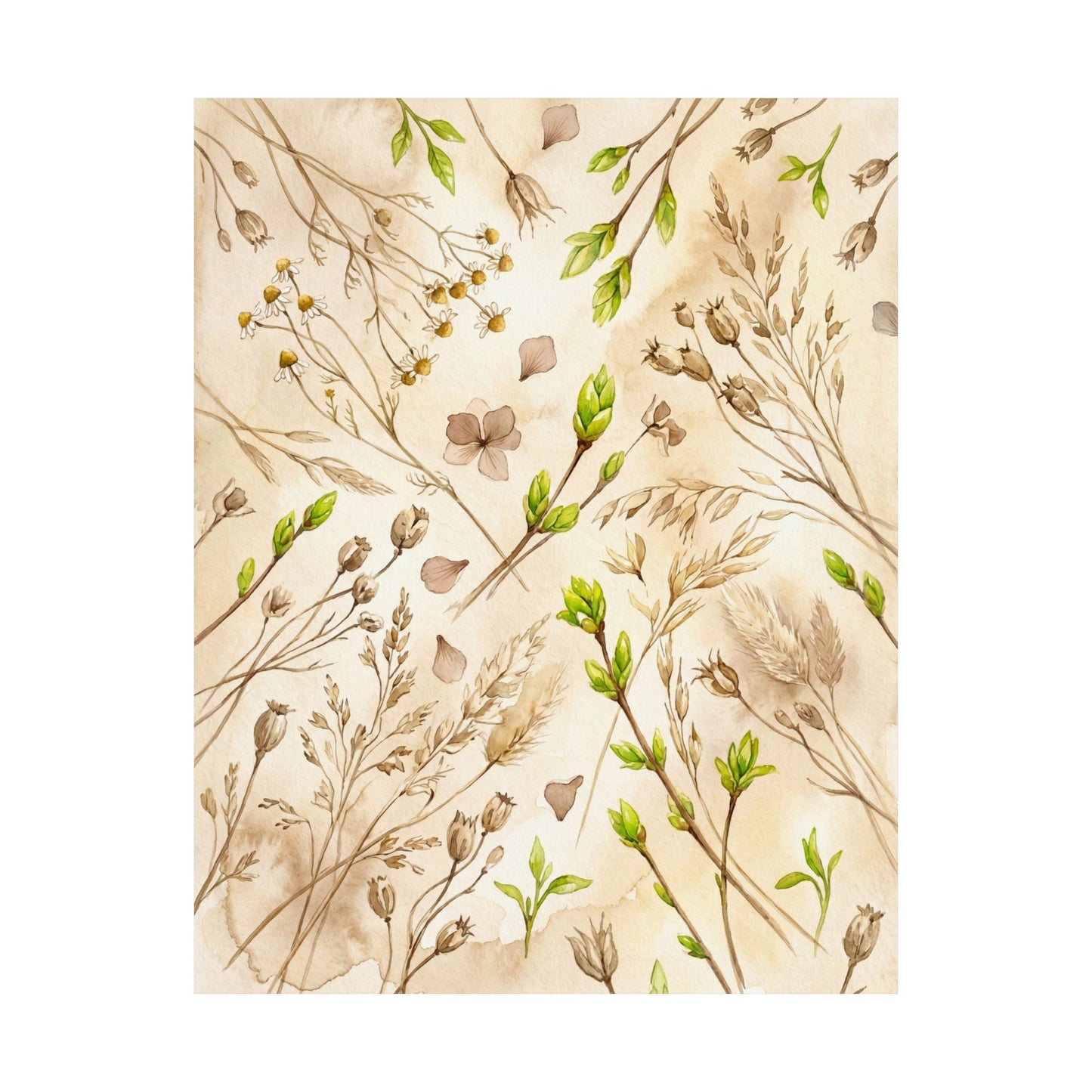 Spring Dried Flowers Watercolor Wall Art Print | Elegant Decor