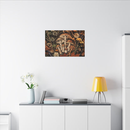 Autumn Dried Flowers Mushroom Illustration Canvas Art | Earthy Decor