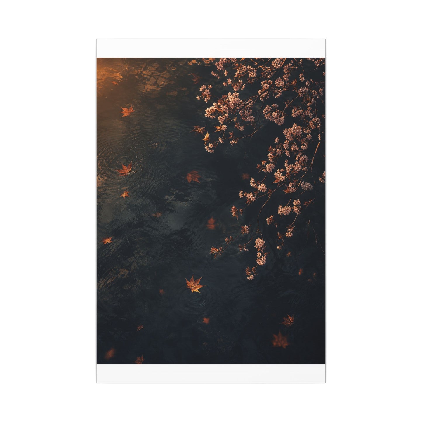 Golden Hour Cherry Blossom Canvas Art - Dark Japandi Kanso