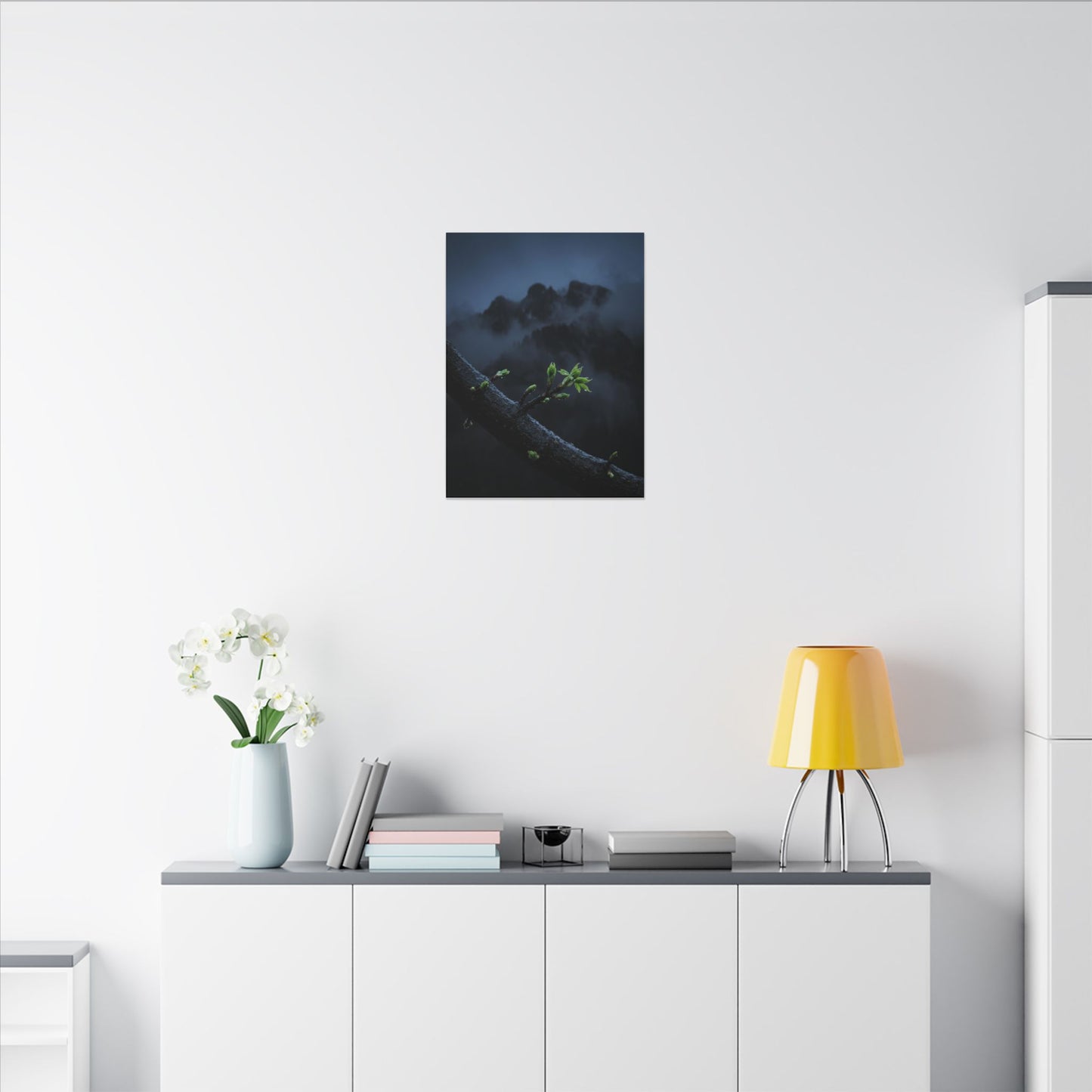 Moonlight Mountain Mist Canvas Art - Dark Japandi Kanso