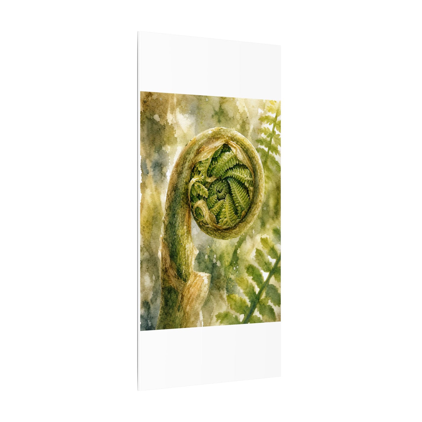 Japandi Fern Unfurling in Dappled | Watercolor Canvas Art