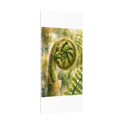Japandi Fern Unfurling in Dappled | Watercolor Canvas Art
