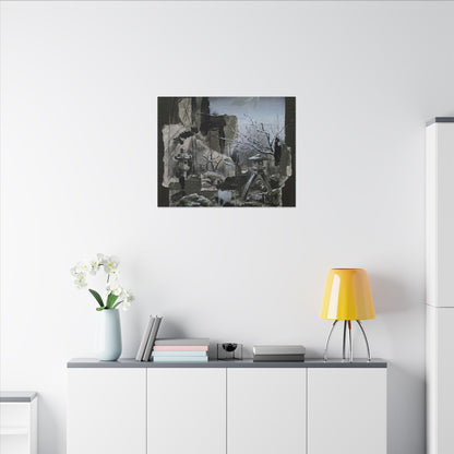 Winter Moonlit Garden Dark Texture Canvas Art | Moody Decor