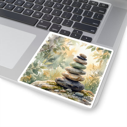 Mono No Aware River Stones Sticker - Japandi Watercolor Art Print