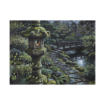 Japandi Stone Lantern in Moonlight | Texture Canvas Art