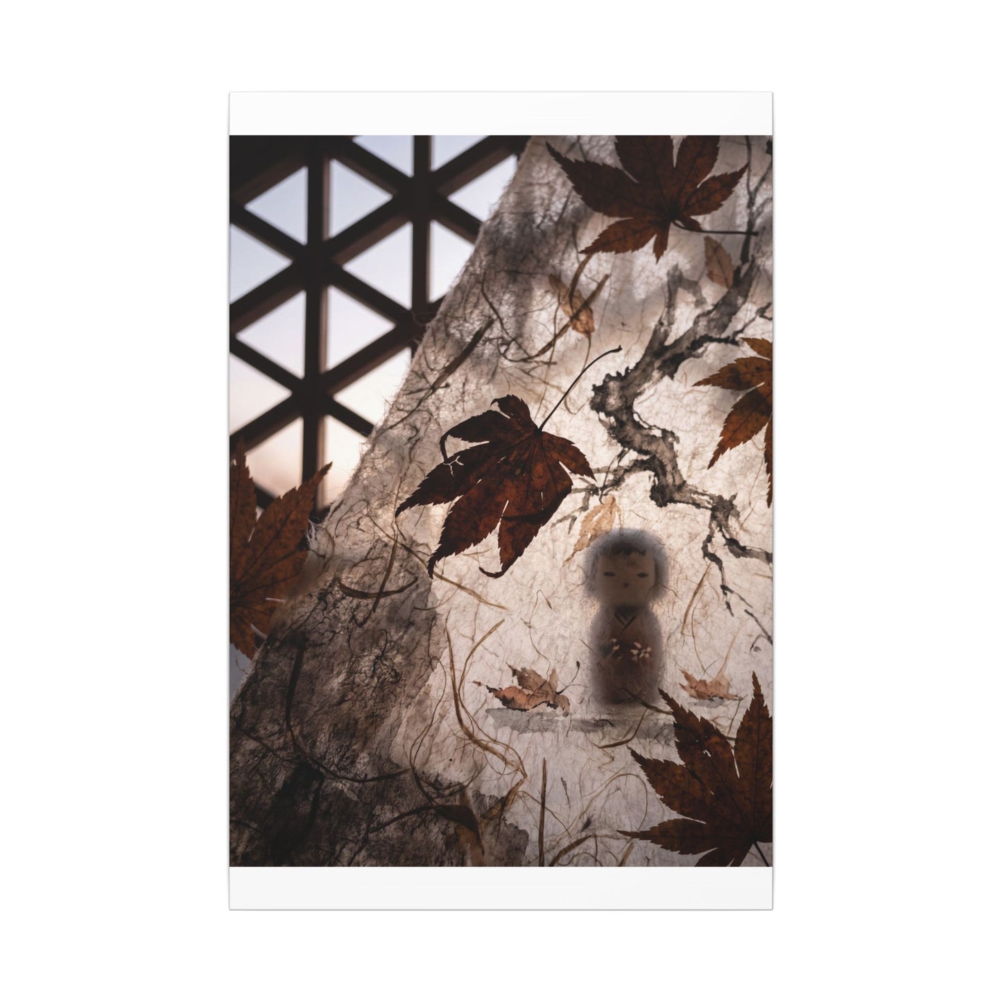 Shoji Screen Autumn Canvas Art | Dark Japandi Atmospheric Design