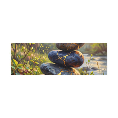 Spring River Stones Gold Repair Canvas Art | Healing Decor