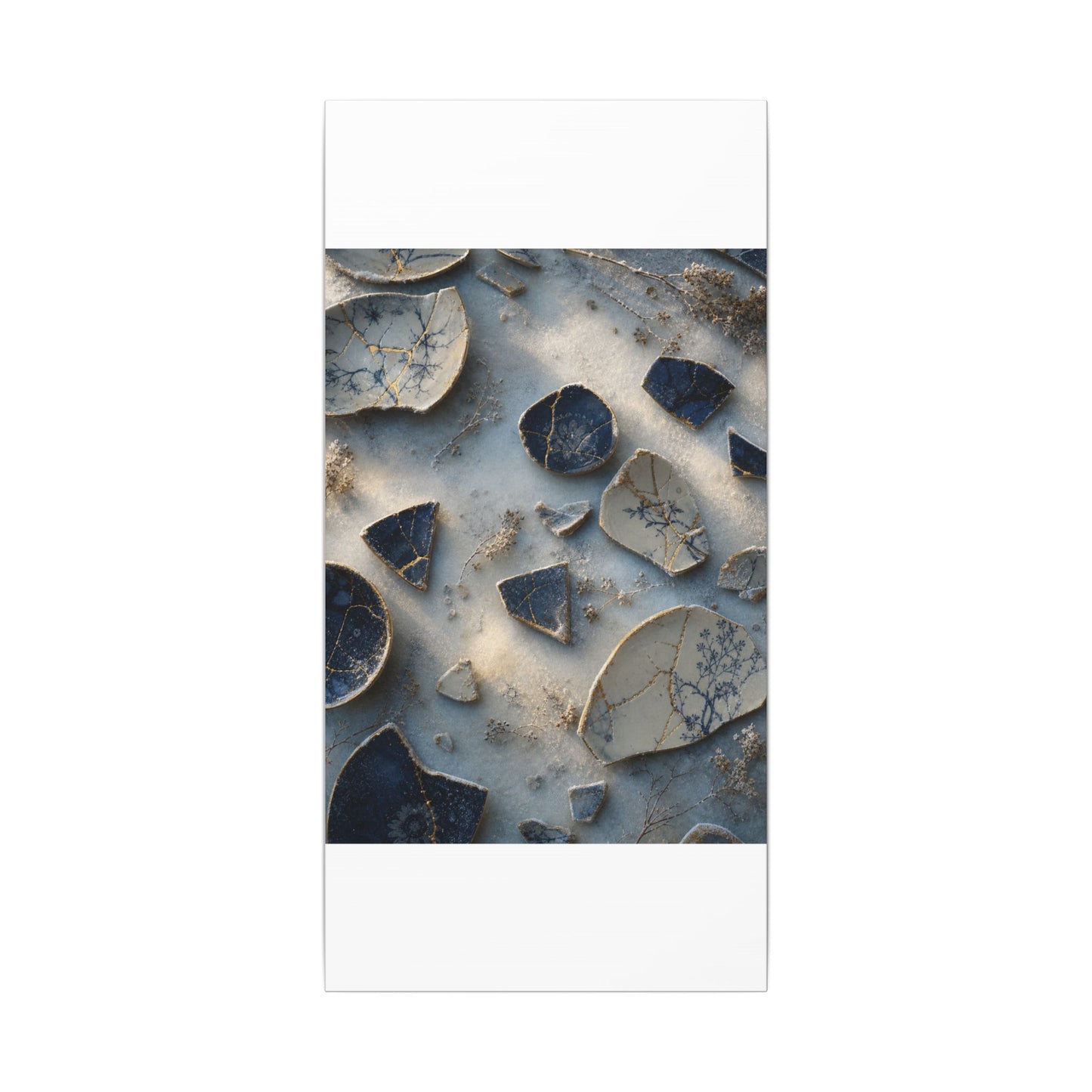 Broken Pottery Canvas Art | Winter Kintsugi Gold Vein Art