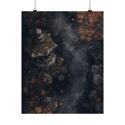 Japandi Stone Lantern in Moonlight | Texture Wall Art Print