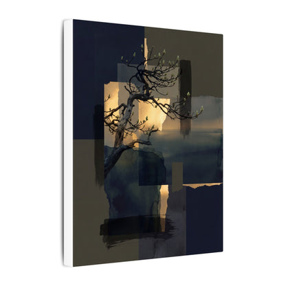 Golden Hour Pine Tree Canvas Art - Dark Japandi Kanso