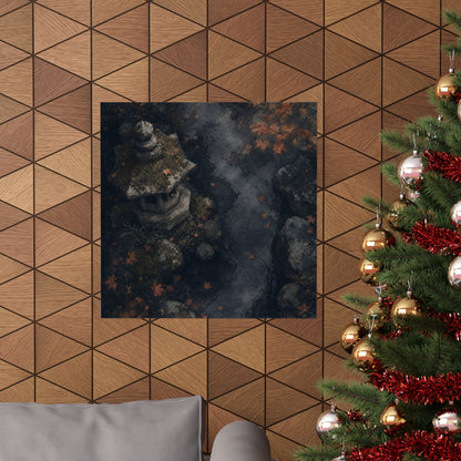 Japandi Stone Lantern in Moonlight | Texture Wall Art Print