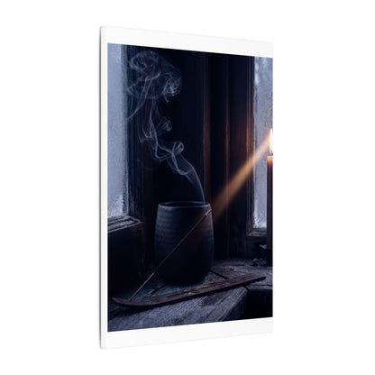 Incense Smoke Winter Canvas Art | Dark Japandi Sophisticated Design