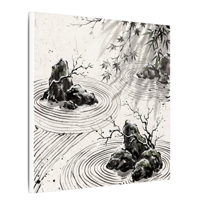 Rock Garden Canvas Art | Winter Zen Sumi E Art