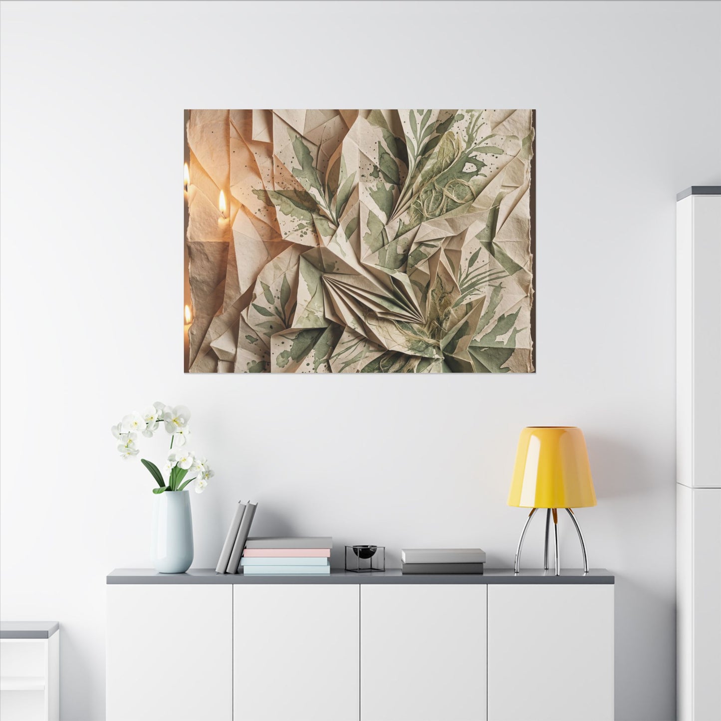 Japandi Paper Fold in Candlelight | Texture Canvas Art