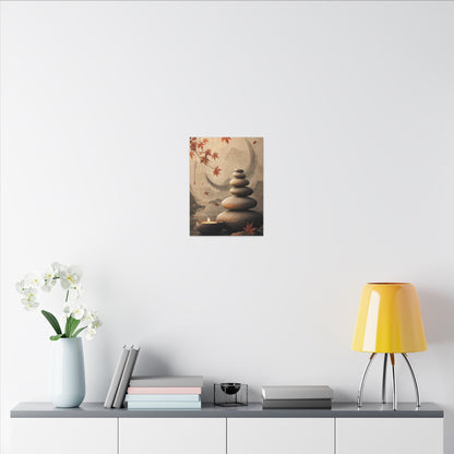 Japandi River Stones in Candlelight | Japanese Pattern Canvas Art