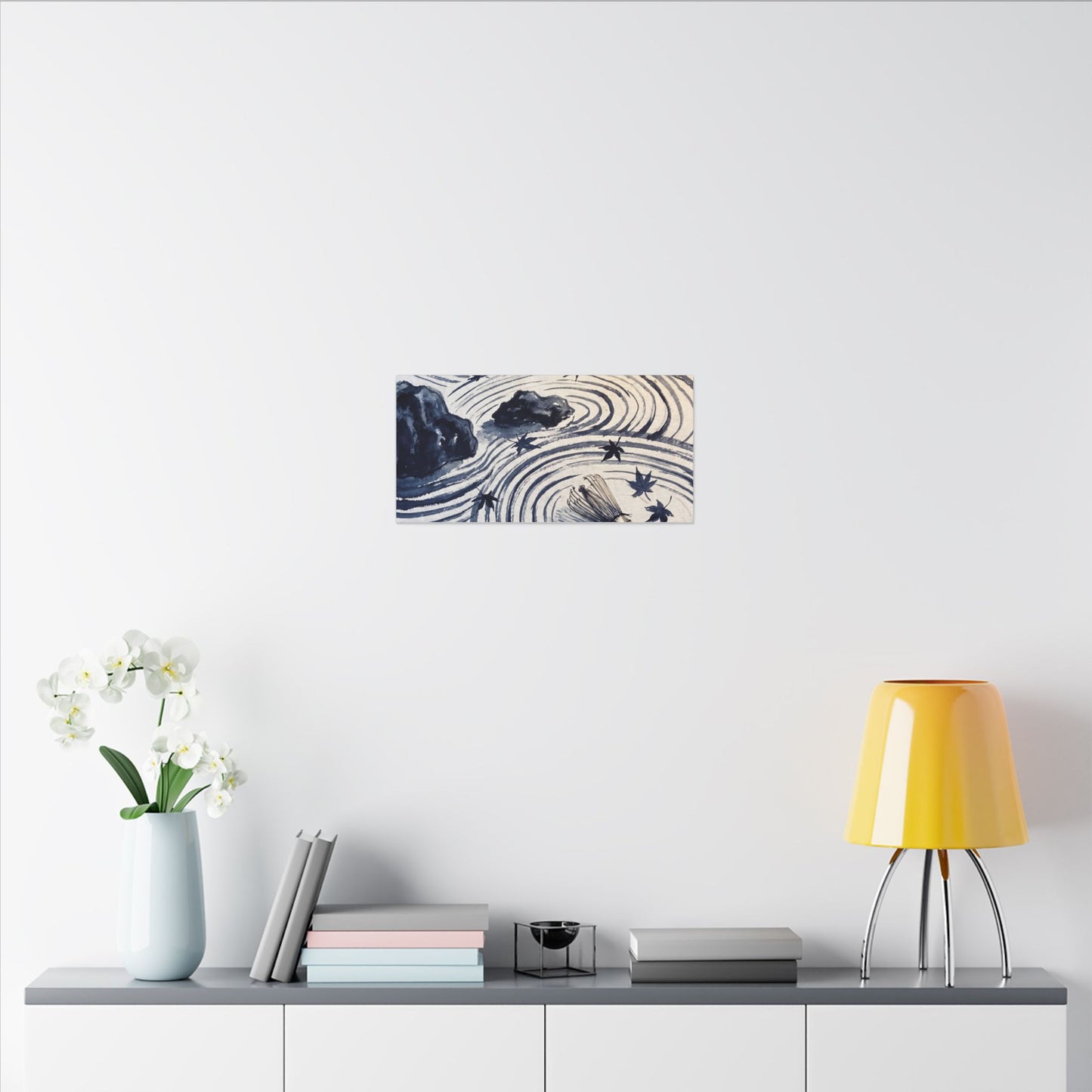 Zen Rock Garden in Golden Hour | Sumi E Canvas Art