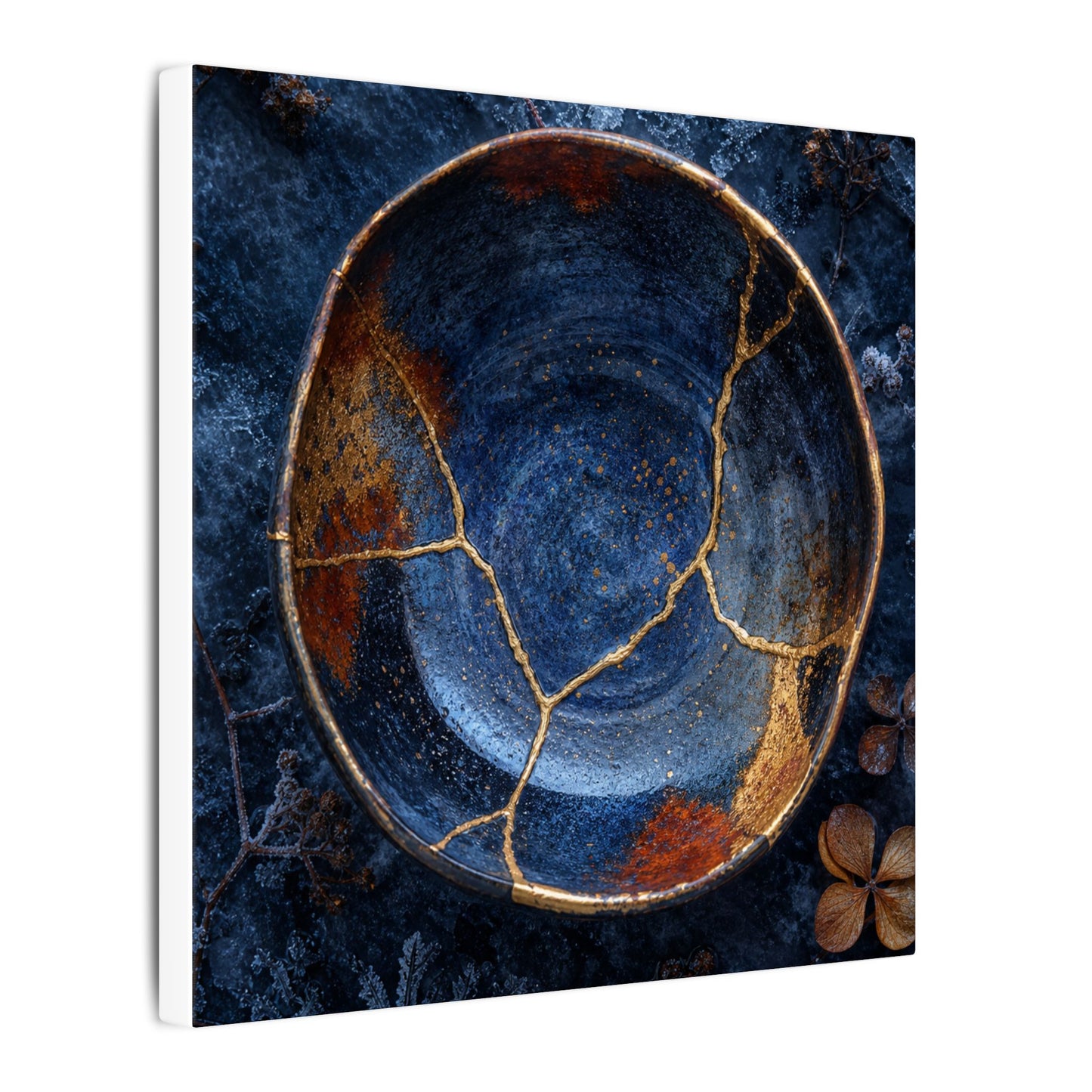 Kintsugi Ceramic Bowl in Moonlight | Crackle Gold Canvas Art