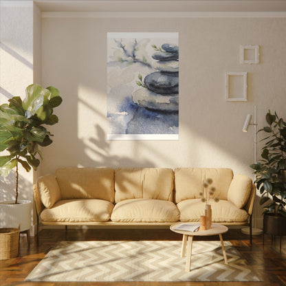 River Stones Watercolor Canvas Art | Cozy Japandi Art