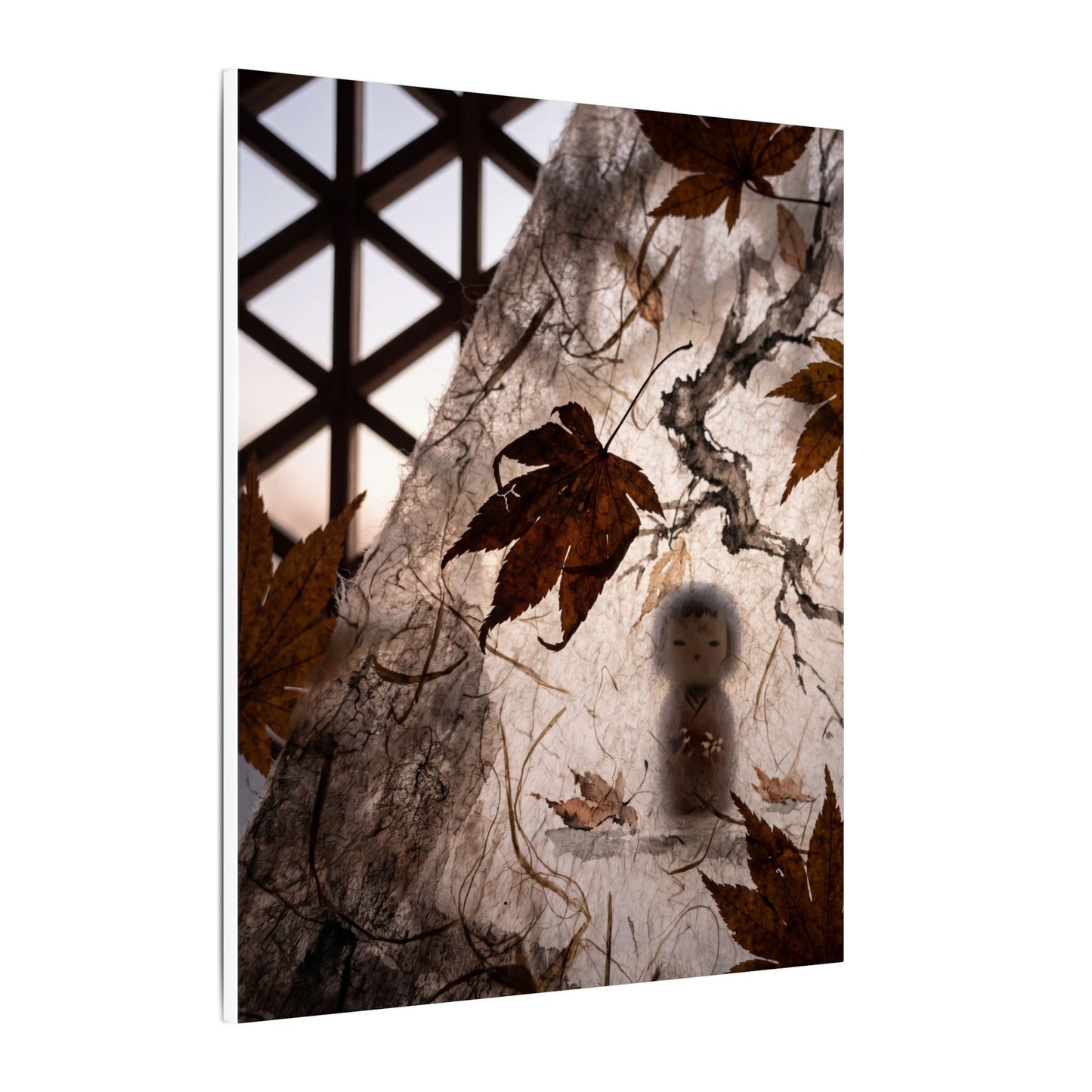 Shoji Screen Autumn Canvas Art | Dark Japandi Atmospheric Design