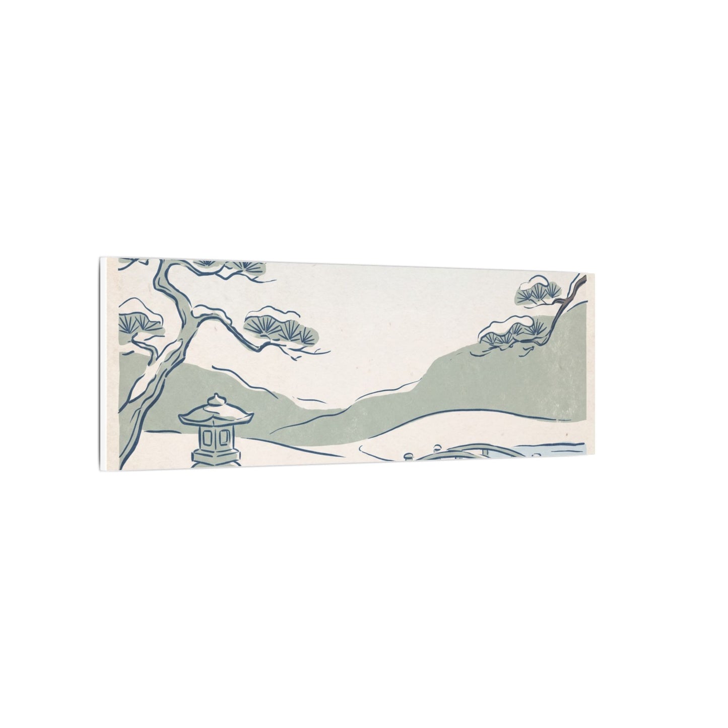 Japandi Moonlit Garden in Moonlight | Minimal Line Canvas Art
