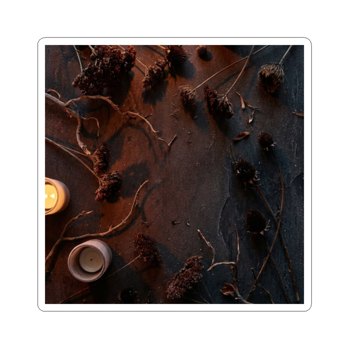 Candlelight Dried Flowers Sticker - Dark Japandi Seijaku Art Print