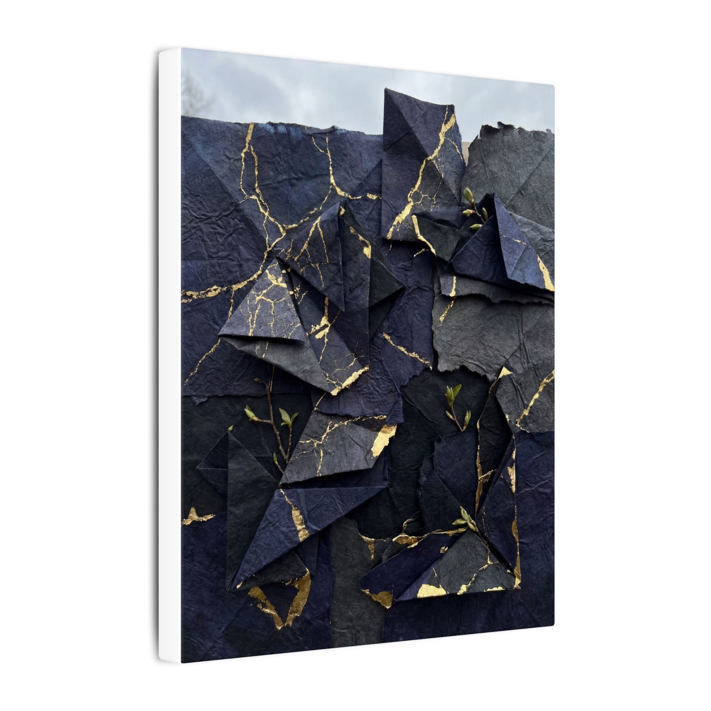 Beautiful Paper Fold Canvas Art - Crackle Gold Kintsugi