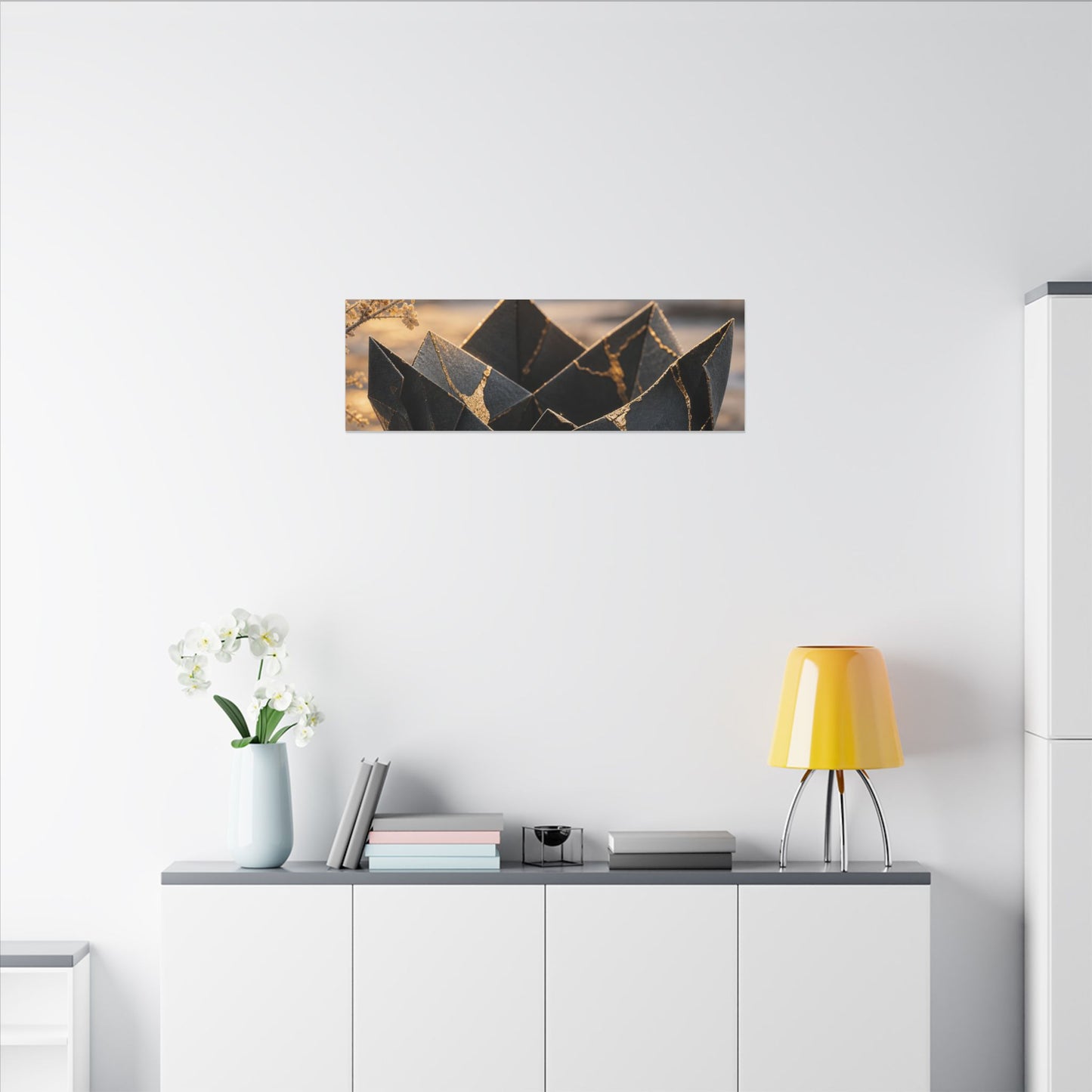 Kintsugi Paper Fold in Golden Hour | Gold Repair Canvas Art