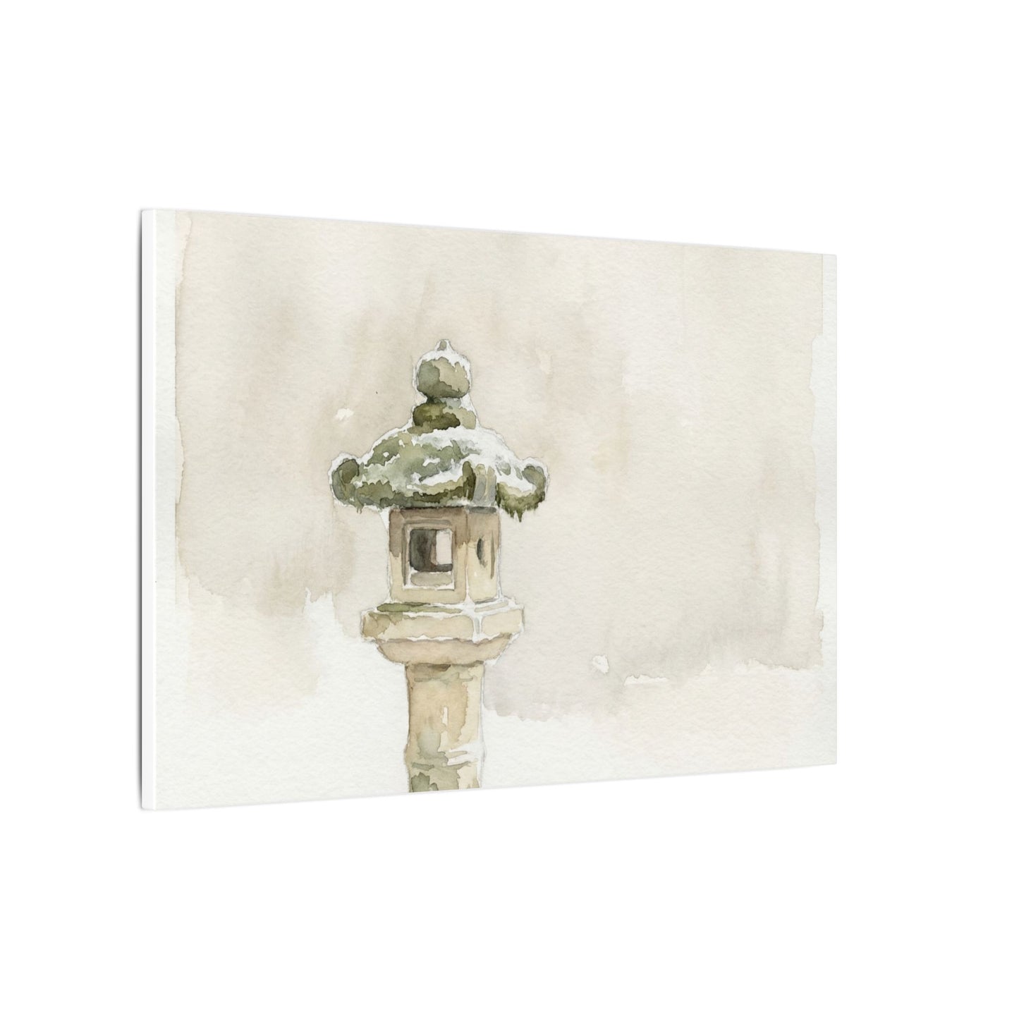 Stone Lantern Winter Canvas Art | Japandi Earthy Design