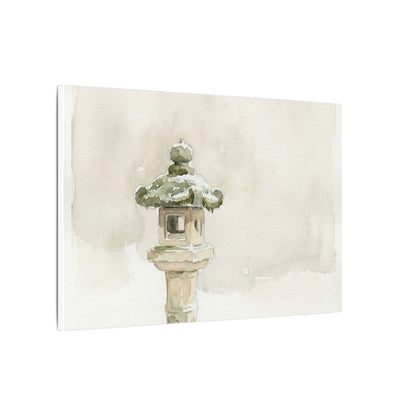 Stone Lantern Winter Canvas Art | Japandi Earthy Design