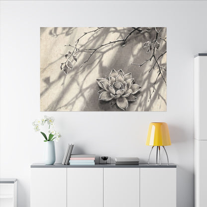 Winter Lotus Flower Sumi E Canvas Art | Contemplative Decor