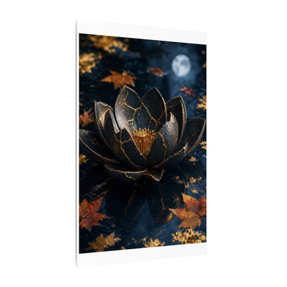 Moonlight Lotus Flower Canvas Art - Kintsugi Fukinsei