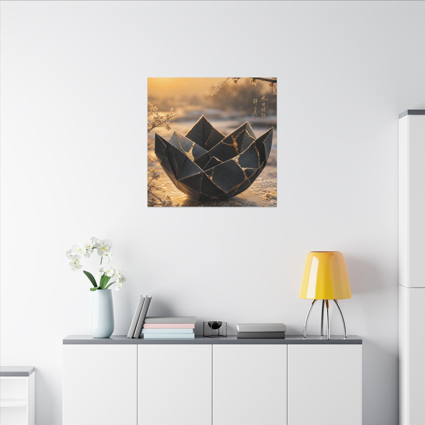 Kintsugi Paper Fold in Golden Hour | Gold Repair Canvas Art