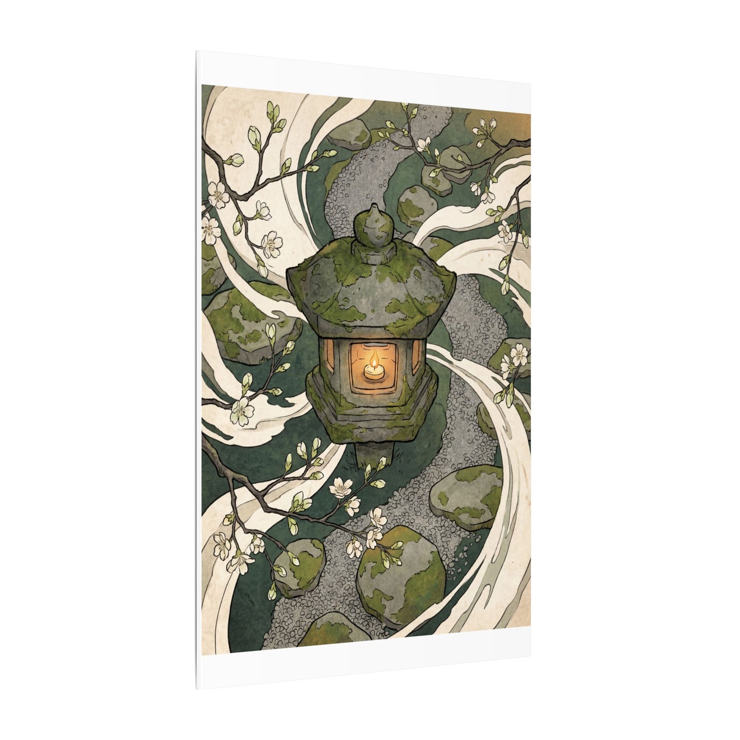 Zen Stone Lantern in Candlelight | Ukiyo E Inspired Canvas Art