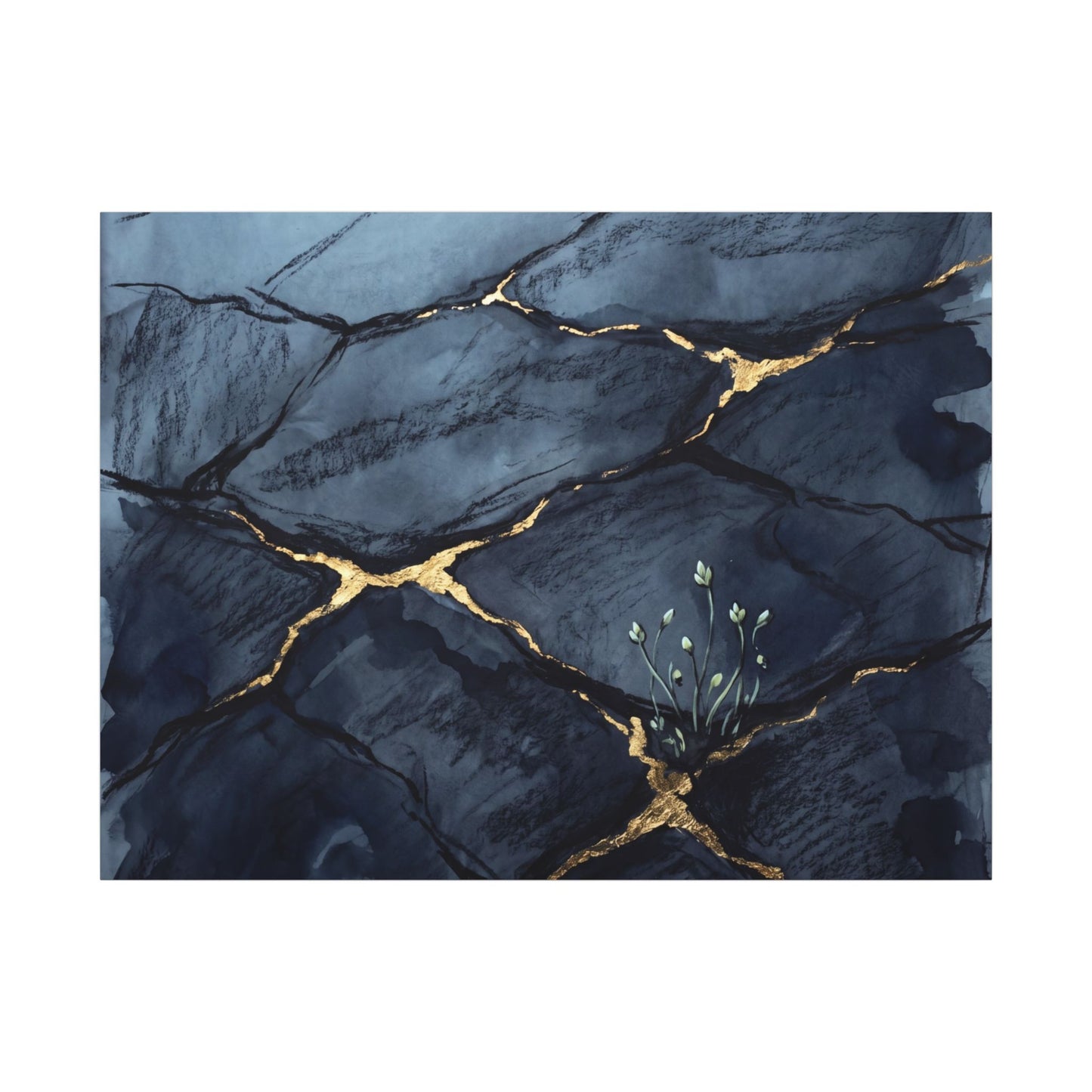 Mono No Aware Cracked Earth Canvas Art - Dark Japandi Charcoal Ink